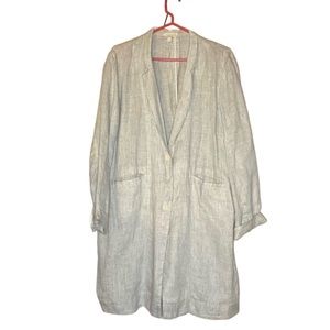 Eileen Fisher Checkered Linen Lightweight Overcoat EUC